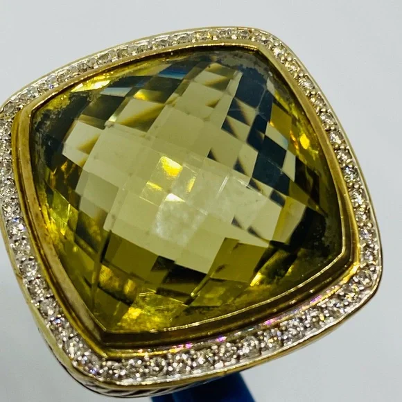 $3250 DAVID YURMAN 18K GOLD SS DIAMOND ALBION EXTRA LARGE LEMON QUARTZ R… - Picture 13 of 16
